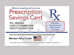 Here is a mock, generic Medicare prescription supplemental insurance card