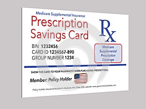 Here is a mock, generic Medicare prescription supplemental insurance card