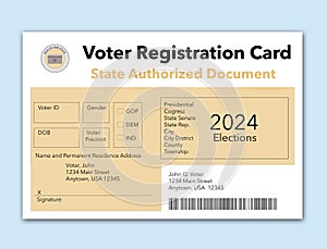Here is a mock, generic state issued voter registration card. photo