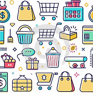 Colorful seamless pattern of shopping icons. (1