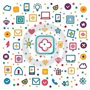 Colorful technology icons cloud computing