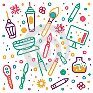 Colorful art supplies and design elements