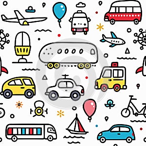 Colorful Transportation Seamless Pattern