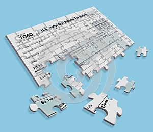 Here is a USA Form 1040 income tax form that looks like a jigsaw puzzle
