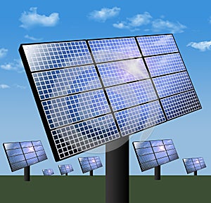 Here is a view of a solar farm with rows of solar panels soaking up solar energy photo