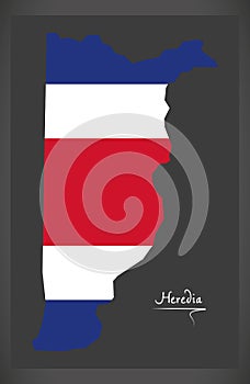 Heredia map of Costa Rica with national flag illustration photo