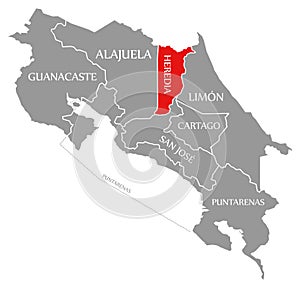 Heredia red highlighted in map of Costa Rica photo