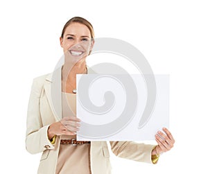 Heres my corporate suggestion...A beautiful businesswoman holding a blank placard.
