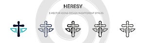 Heresy icon in filled, thin line, outline and stroke style. Vector illustration of two colored and black heresy vector icons