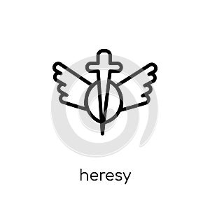 heresy icon. Trendy modern flat linear vector heresy icon on white background from thin line Religion collection