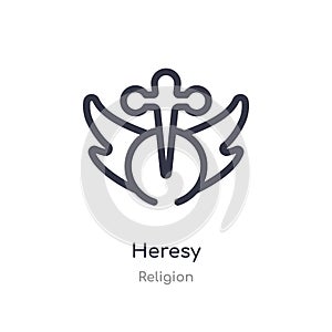 heresy outline icon. isolated line vector illustration from religion collection. editable thin stroke heresy icon on white