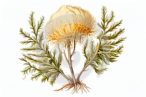 Hericium Erinaceus Botanical Illustration, Fantasy Non-Existent Mushroom