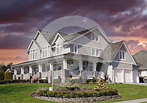 Heritage Farmhouse Home House Canada Langley British Columbia Dark Stormy Sky