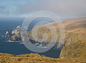 Hermaness on the north coast of the island of Unst in the Shetland archipelago in Scotland, UK. The