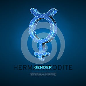 Hermaphrodite, mercury gender symbol. Wireframe digital 3d illustration. Low poly Abstract Vector polygonal neon LGBT photo
