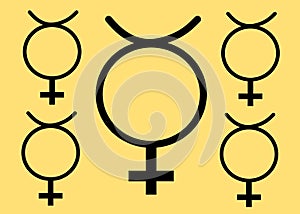 The Hermaphroditus gender sexual orientation signs symbols against a moderate light golden yellow backdrop