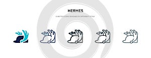 Hermes icon in different style vector illustration. two colored and black hermes vector icons designed in filled, outline, line