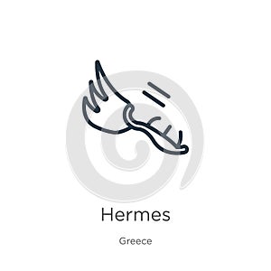 Hermes icon. Thin linear hermes outline icon isolated on white background from greece collection. Line vector hermes sign, symbol