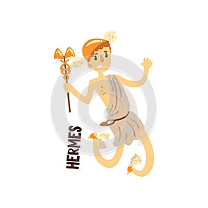 Hermes Olympian Greek God, ancient Greece mythology character vector Illustration on a white background