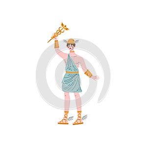 Hermes Olympian Greek God, Ancient Greece Mythology Hero Vector Illustration