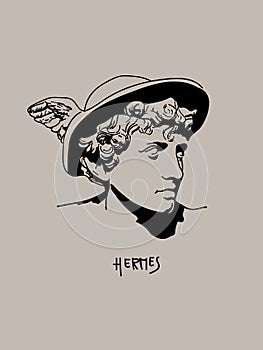 Hermes Vector Art Portrait. Shadow Drawing of Greek God