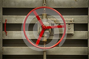 Hermetic door with round handle of old soviet underground bunker