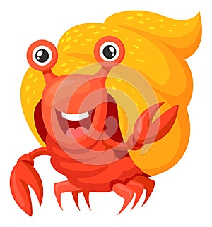 Hermit crab. Cheerful cartoon character. Sea fauna mascot