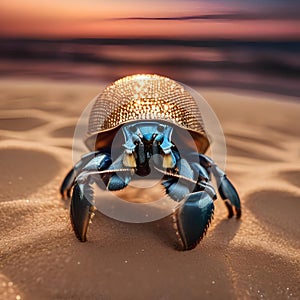 A hermit crab wearing a disco ball shell, strutting its stuff on a sandy dance floor2