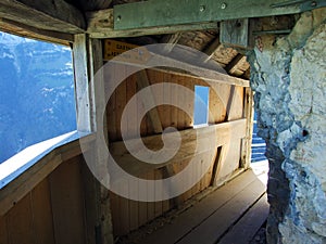 Hermit`s houses or Nachgebautes Eremitenhaus EremitenhÃÂ¤uschen oder Eremitenhaeuschen in the Alpstein mountain range photo