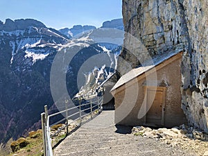 Hermit`s houses or Nachgebautes Eremitenhaus EremitenhÃÂ¤uschen oder Eremitenhaeuschen in the Appenzellerland region photo
