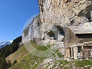 Hermit`s houses or Nachgebautes Eremitenhaus EremitenhÃÂ¤uschen oder Eremitenhaeuschen in the Appenzellerland region photo