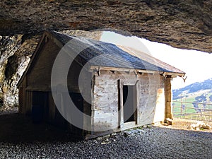 Hermit`s houses or Nachgebautes Eremitenhaus EremitenhÃÂ¤uschen oder Eremitenhaeuschen in the Appenzellerland region photo