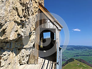 Hermit`s houses or Nachgebautes Eremitenhaus EremitenhÃÂ¤uschen oder Eremitenhaeuschen in the Appenzellerland region photo
