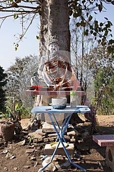 Hermit statue images at outdoor in Wat Phrachao Thanchai and Phra That San Kwang temple at Chiangrai, Thailand