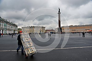 Hermitage museum Winter Palace and Dvortsovaya Square in Saint-Petersburg, Russia.