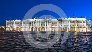 Hermitage museum Winter Palace on Palace square at night, Saint Petersburg, Russia