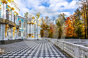 Hermitage pavilion and autumn foliage in Catherine park, Pushkin Tsarskoe Selo, St. Petersburg, Russia