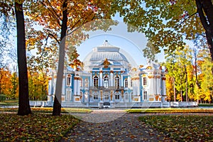 Hermitage pavilion in autumn foliage in Catherine park, Tsarskoe Selo Pushkin, St. Petersburg, Russia