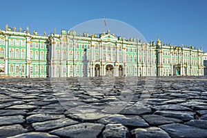 Hermitage Winter Palace pavement Palace Square in St. Petersburg.