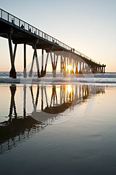 Hermosa Beach Pier Sunset Sunburst Low Tide