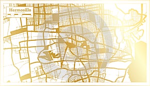 Hermosillo Mexico City Map in Retro Style in Golden Color. Outline Map