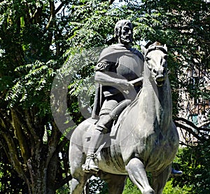 Hernan Cortes horse statue in Caceres, Extremadura - Spain