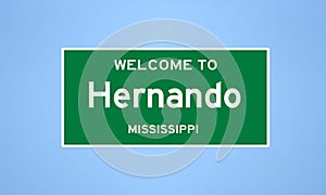 Hernando, Mississippi city limit sign. Town sign from the USA.