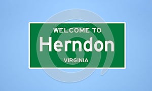 Herndon, Virginia city limit sign. Town sign from the USA.