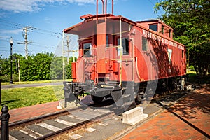 Herndon, Virginia hosts an iconic view as an old red locomotive from the Washington & Old Dominion Railroad stands proudly on