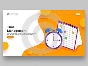 Hero banner or web template design, time management concept with