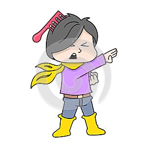Hero style boy ready to eradicate evil, doodle icon image kawaii