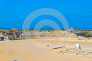 Herodian amphitheatre at ancient Caesarea in Israel photo