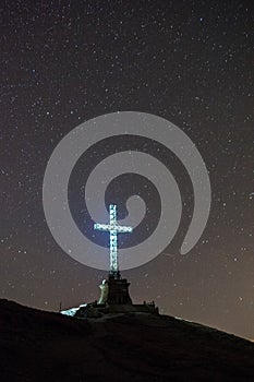 The Heroes Cross from the Caraiman peak, Bucegi mountains, Romania.