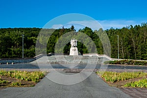 Heroes memorial of Second World War II at Dargov pass. Dargovsky priesmyk, Slovakia. Statues on sunny day